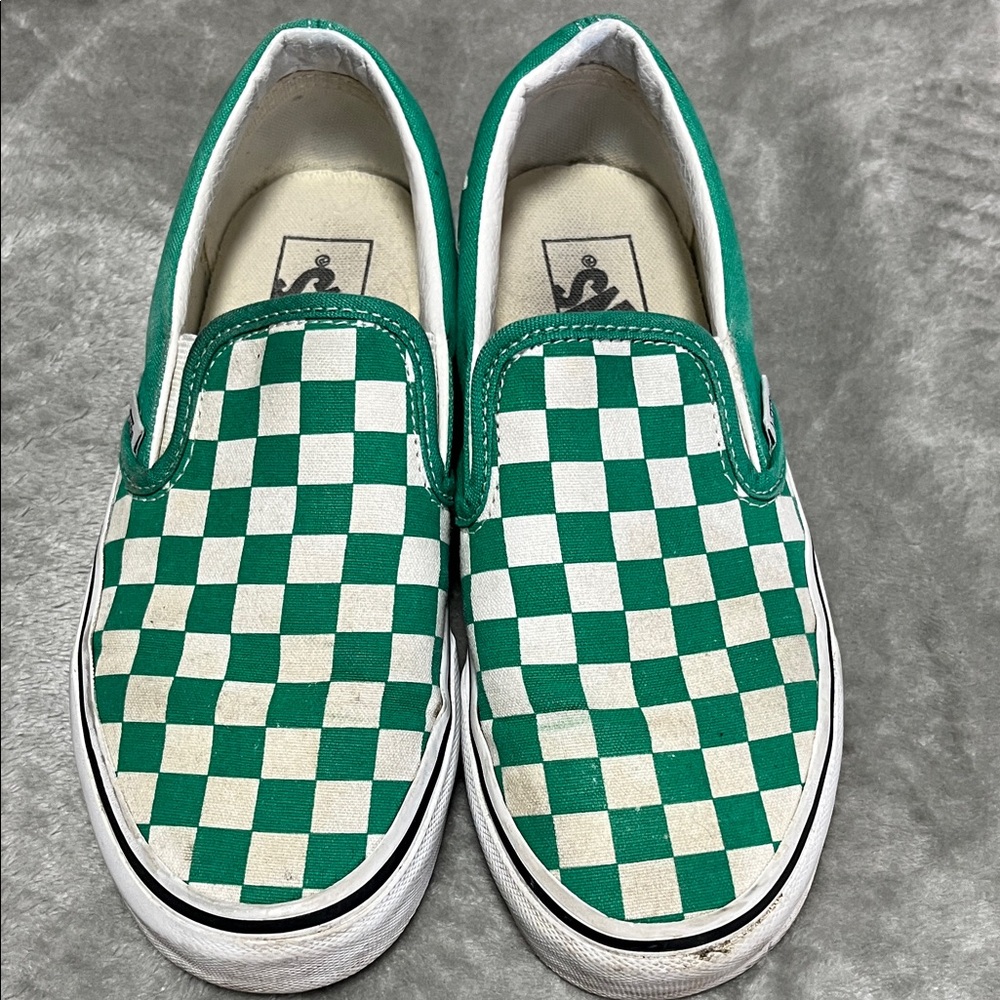 Green Checkered Women’s Slip-On Shoes